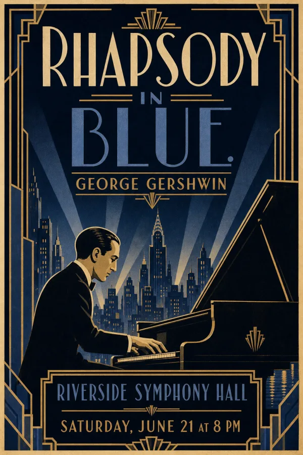 Rhapsody in Blue art deco poster